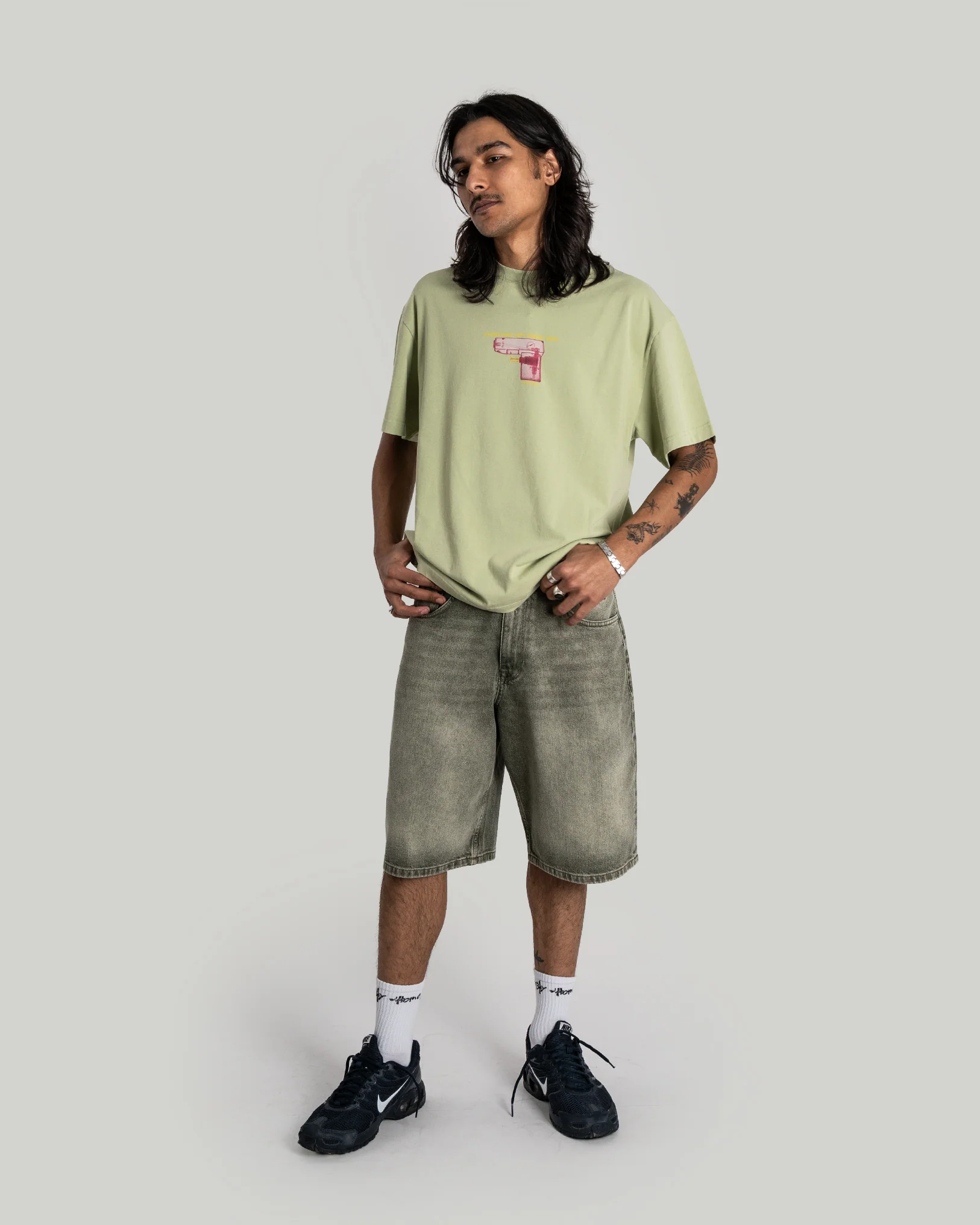 x-tra BAGGY Dye Denim SHORTS washed Green